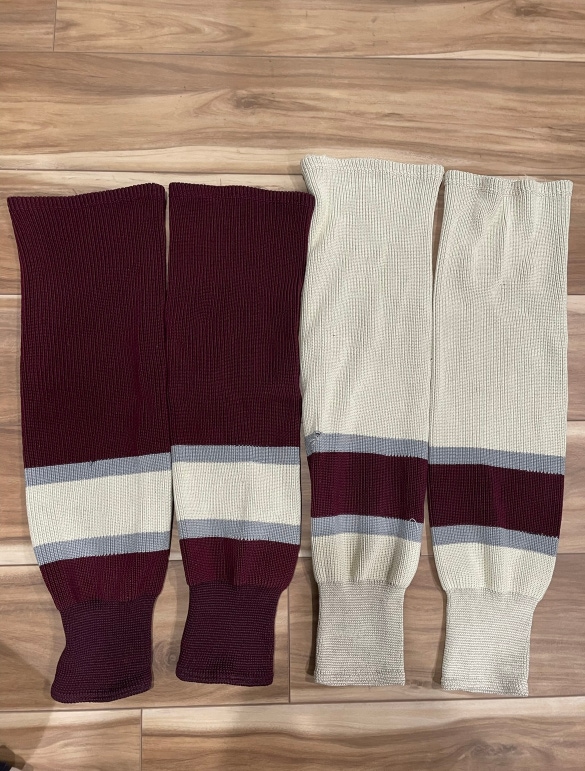 Knit Socks Hockey Maroon & Beige