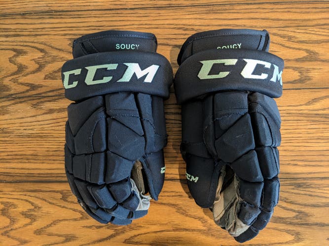 Seattle Kraken Carson Soucy Game Used CCM Pro Model Gloves 15" Pro Stock