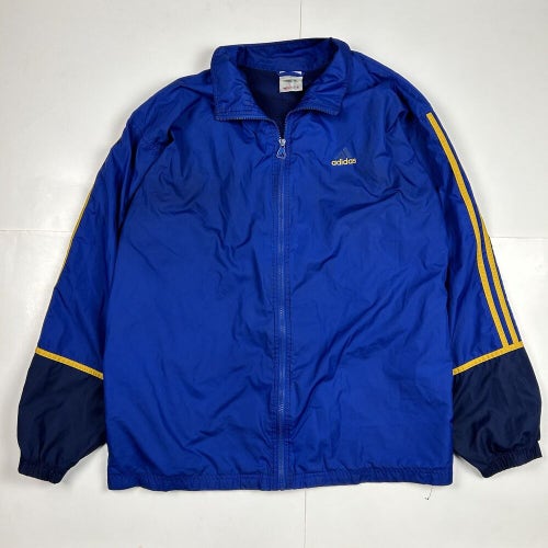 Vintage 90s Adidas Zip Up Nylon Windbreaker Jacket Blue Yellow Sz Large
