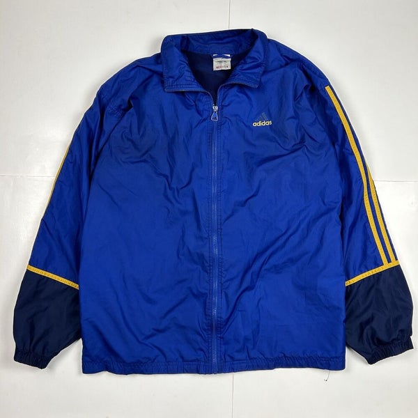 VTG Adidas Mens Hiphop 90s 3 Stripe Zip Windbreaker Jacket Blue
