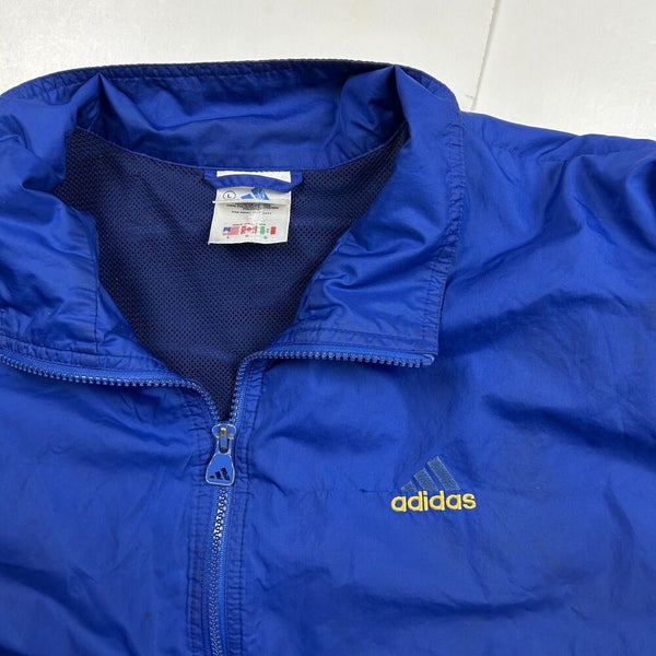Vintage 90s Adidas Zip Up Nylon Windbreaker Jacket Blue Yellow Sz