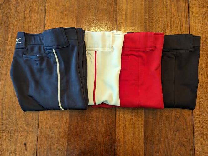 Set of 4 Used Mizuno Game Pants Adult Women's Small (Black, Red, White, and Blue)