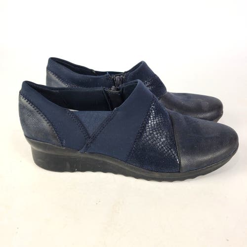 Clarks Cloudsteppers Loafer Women Blue Wedge Side Zip Shoe Size: 8 M