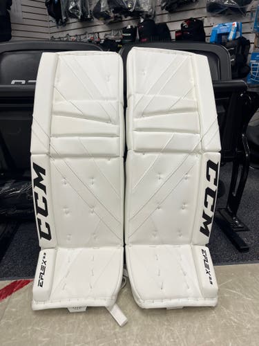 New CCM Extreme Flex 5.9 Senior Goalie Leg Pads 34+2” All White