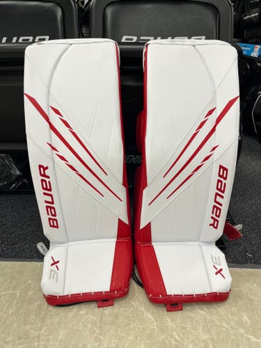 New Bauer Vapor 3X Intermediate Medium Goalie Leg Pads- White/Red- 31+1"
