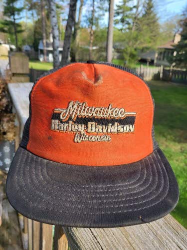 Vintage Rare Harley Davidson Milwaukee Wisconsin Patch Mesh Trucker Hat Snapback