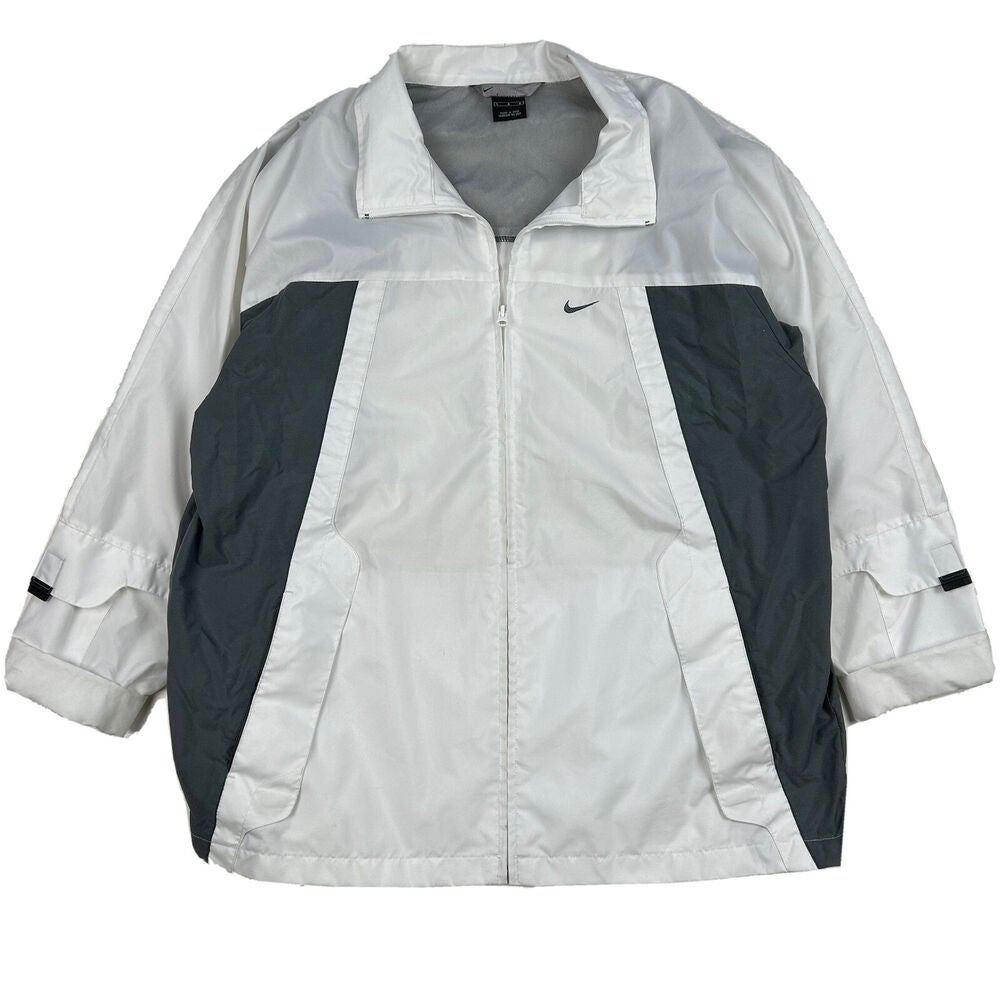 Vintage Y2K Nike Zip Up Windbreaker Jacket Nylon White/Gray Sz