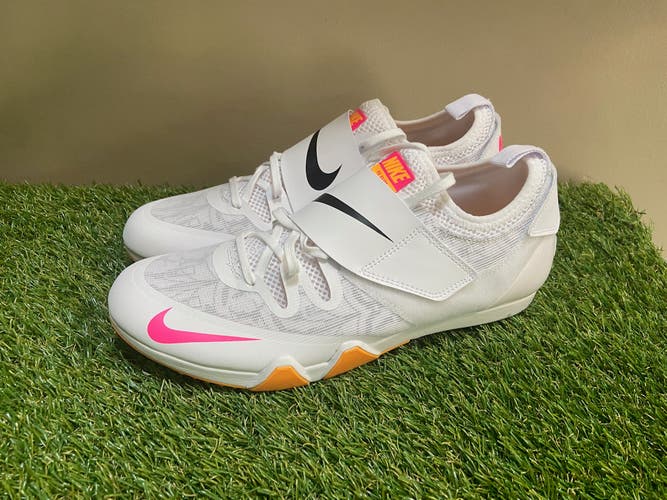 Nike Zoom Pole Vault Elite 3 Track Spikes White Orange AA1204-101 Mens 10 NEW