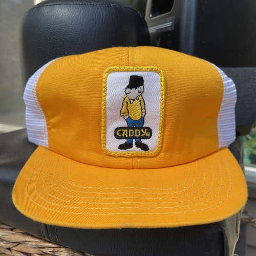 Vintage Caddy Golf Trucker Hat Snapback Mesh Made in USA Yellow Patch Foam Cap
