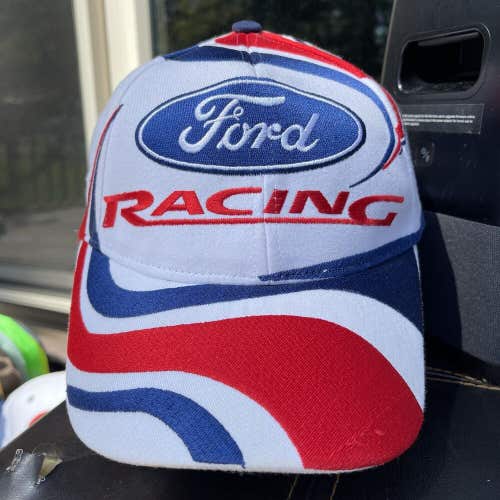 Vintage Ford Racing Swirl Wave White Snapback Hat