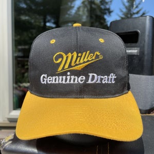 Vintage Miller Genuine Draft MGD SAMPLE Snapback Hat Black & Yellow Embroidered