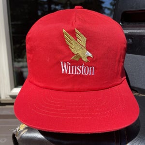 Vintage Winston Cigarettes Promo Snapback Hat Red Cap Gold Eagle