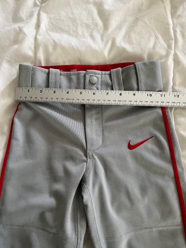 Nike Youth Baseball Pant - Gray w/ Red stripe