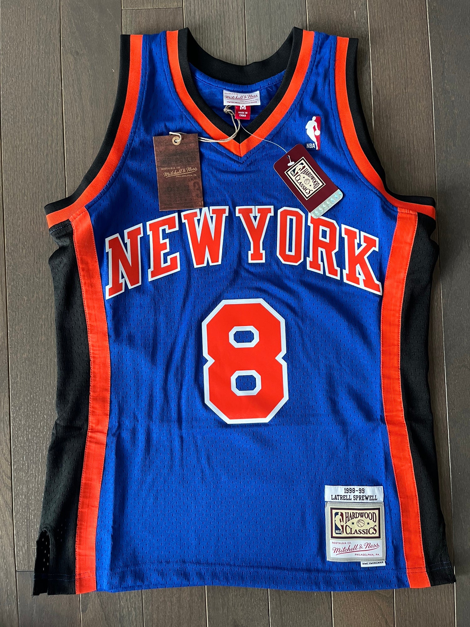 Exclusive Fitted New York Knicks 1998-99 Latrell Sprewell Mitchell & Ness Navy Swingman Jersey S