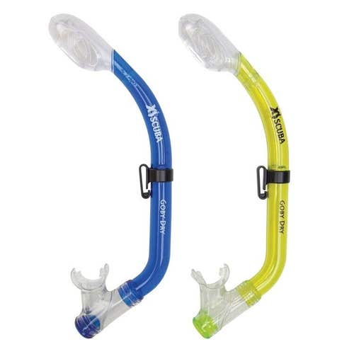 XS Scuba Goby Dry Snorkel Dual Purge System Child / Youth Dive Blue Yellow