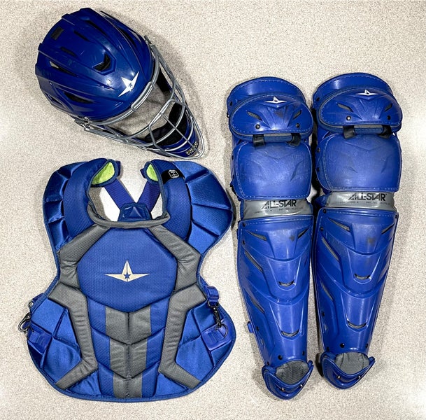 All Star System 7 Axis Adult 16+ Catchers Gear Set NOCSAE Sky Blue Columbia  Blue