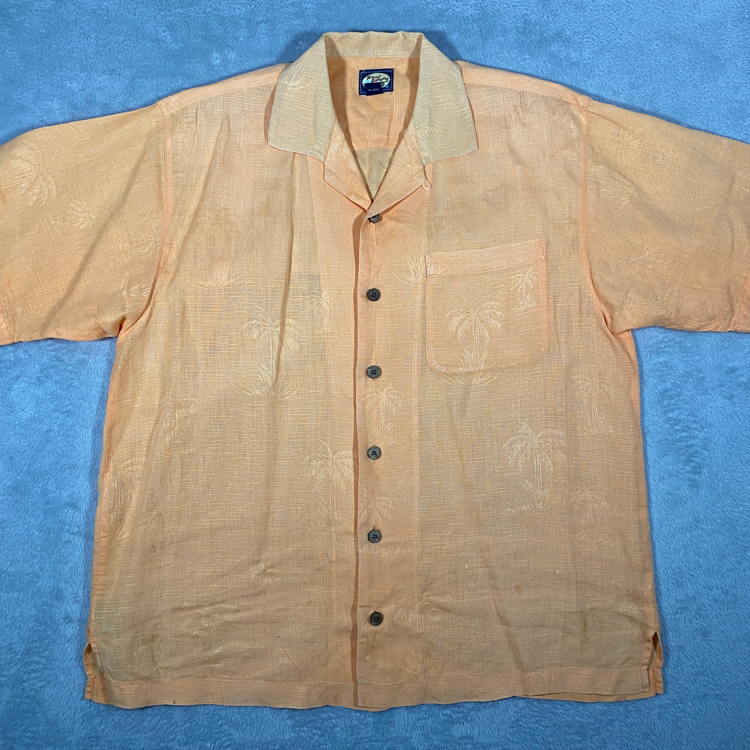 Tommy Bahama Mens Shirt Size M Peach Hawaiian Textured Linen Coconut Buttons