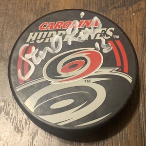 Steven Rice Carolina Hurricanes NHL IP Autographed Team Logo Hockey Puck