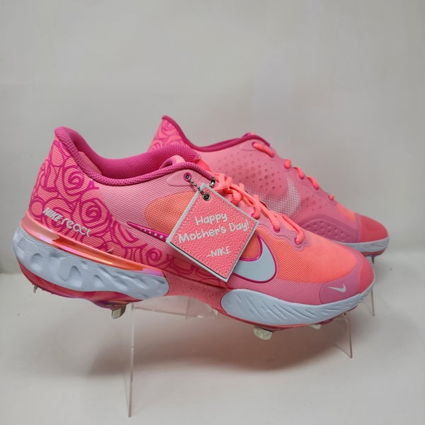 Nike Baseball Cleats Mens 12.5 Pink Alpha Huarache Elite 3 Low Mother's Day  Logo