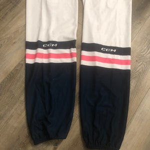 GAME WORN SIZE LARGE BLUE/PINK SAGINAW SPIRIT CANCER AWARENESS HOCKEY SOCKS