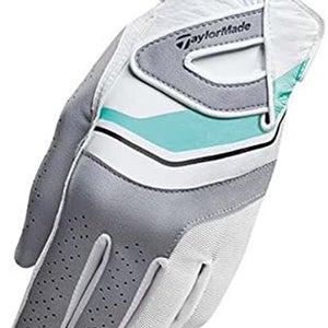NEW RH Ladies TaylorMade TM Ribbon White/Teal Leather Golf Glove Small (S)