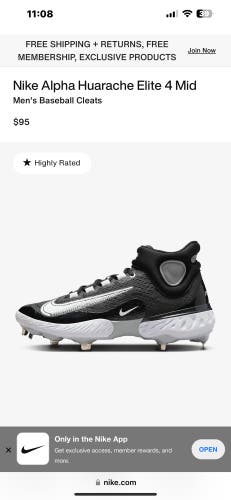 Nike alpha huarache elite 4 Baseball Cleats Size 10.5