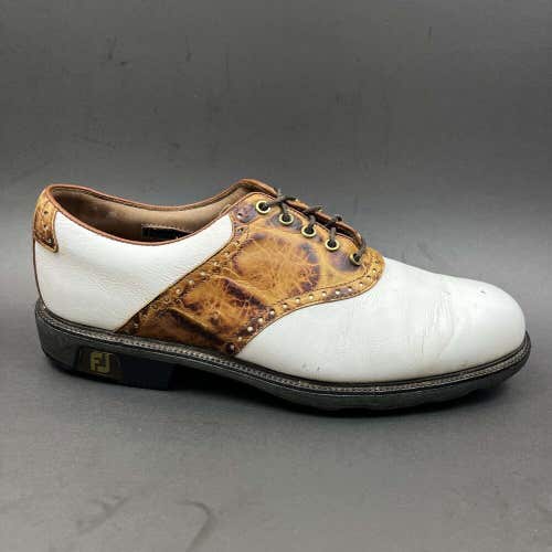 Footjoy FJ Icon Golf Shoes Used White Leather 52013 Soft Spike Croc Size 7.5 M