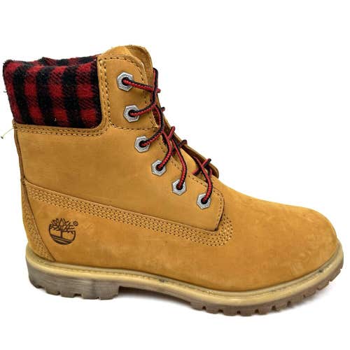 Timberland Women's Buffalo Check Plaid Hiking Boots Brown Red A12NL Size 8.5