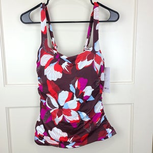Athleta Square Neck Bra Cup Tankini Top Hero Bloom Chocolate Brown Med 36 B/C