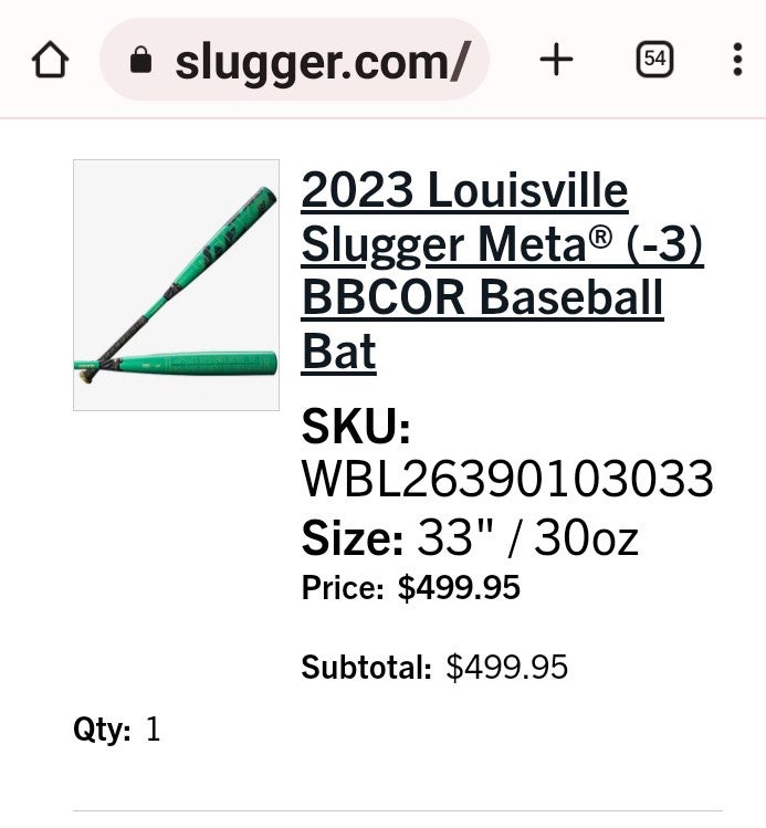 New BBCOR Certified 2023 Louisville Slugger Composite Meta Bat (-3) 30 oz 33"