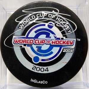 JOE SAKIC 2004 Team Canada Autographed World Cup Hockey USED GAME PUCK Signed
