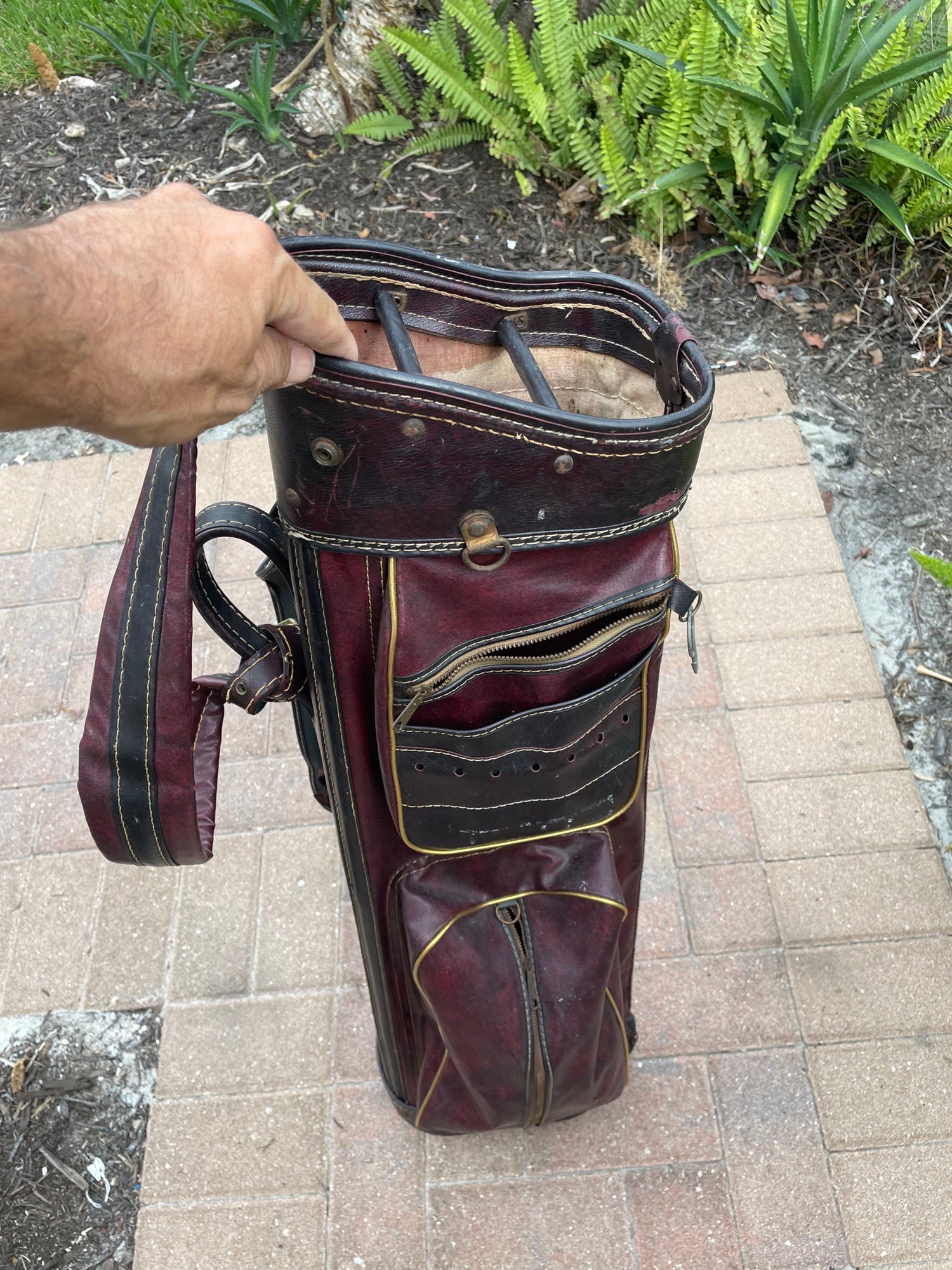 Vintage Golf Bags with Collection of Clubs