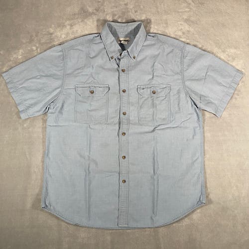 Carhartt Mens Shirt Size XL Blue Chambray Short Sleeve Button Up Pocket Workwear