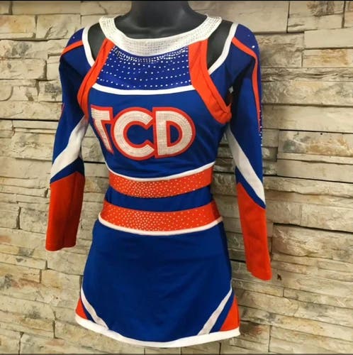 Orange and Blue TCD 3 Piece Competition Cheerleading Uniform - Adult Medium (AM)