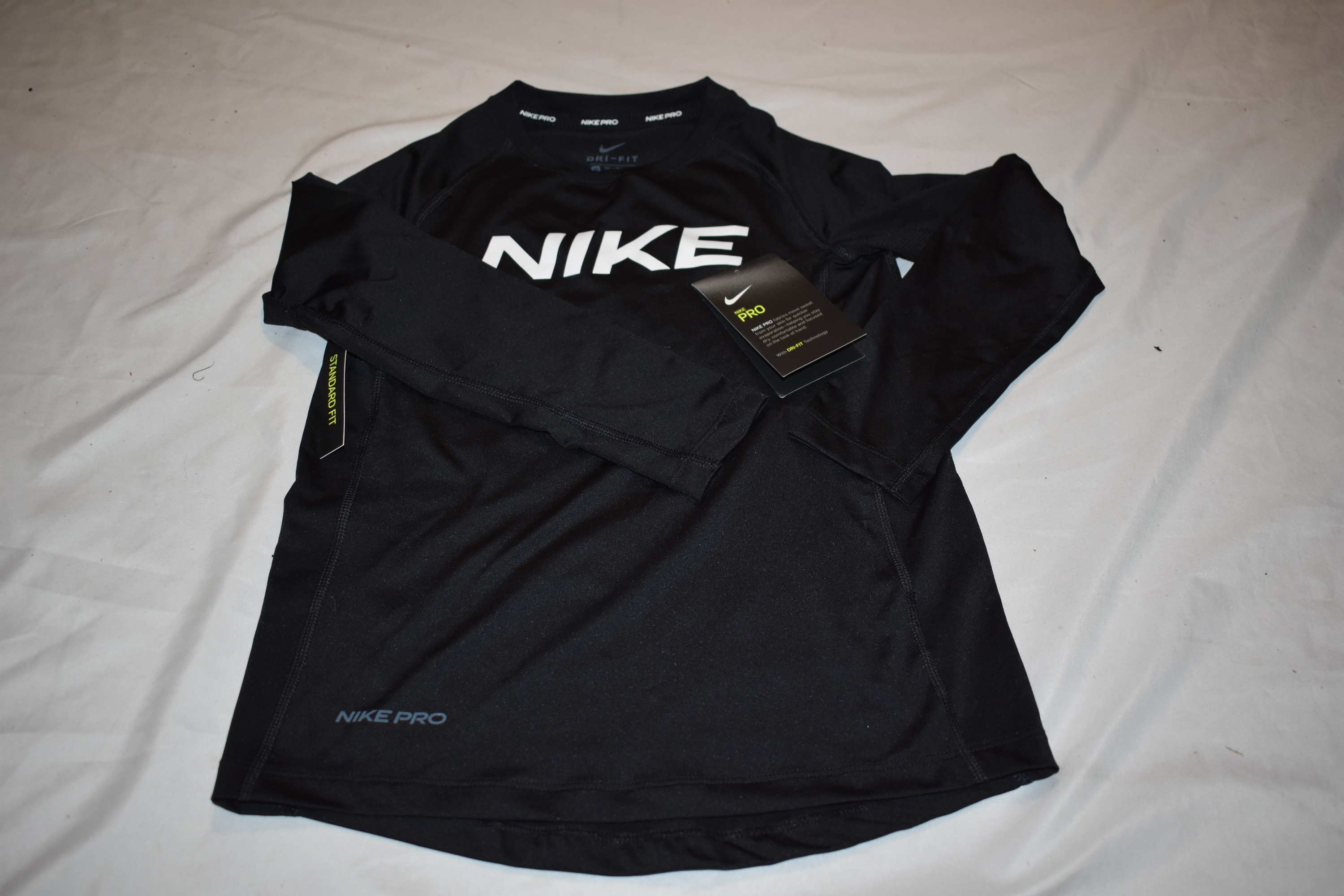NEW - Nike PRO Dri-Fit LS Shirt, Black, Boy's XS