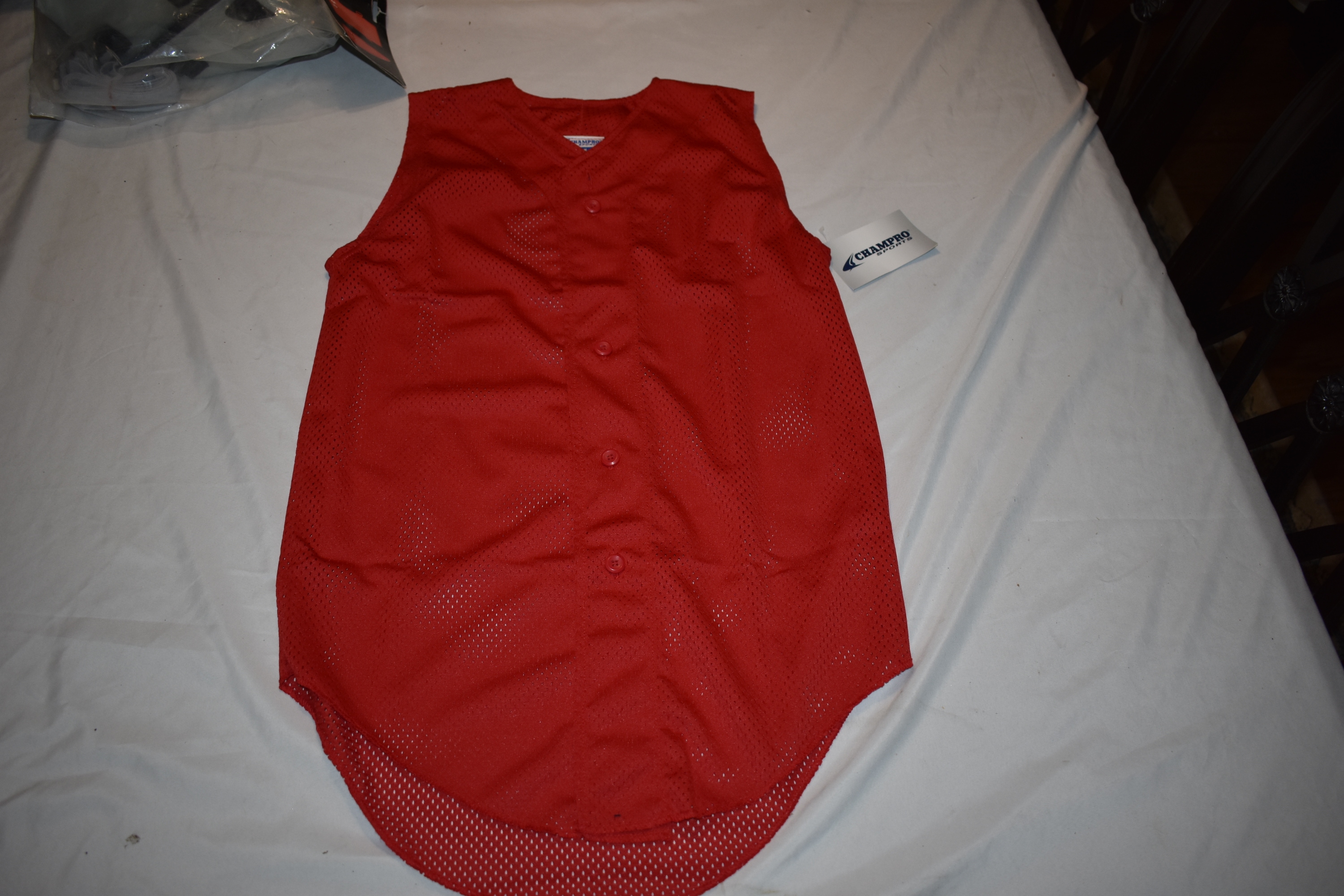 NEW - Champro Mesh Button Up Jersey, Red, Youth XL