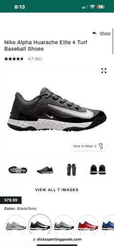 Nike Turf Black Men's Size 11 (Women's 12) Low Top Nike alpha huarache elite 4