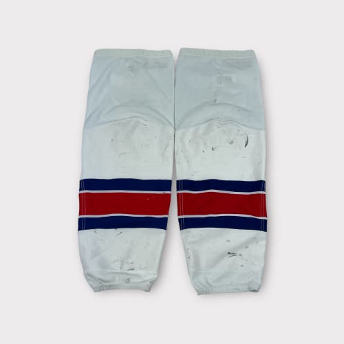 Pro Stock Used CCM Large & XL Away Rochester Americans White Hockey Socks
