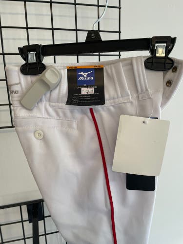 White New Small Mizuno Game Pants Red Stripe