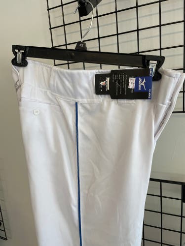 White New Large Mizuno Game Pants Blue Stripe