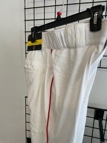 White New Medium Under Armour Game Pants Red Stripe