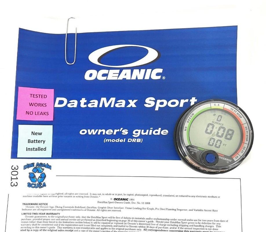 Oceanic DataMax Sport Scuba Dive Computer Puck Module with Manual Data Max #3013