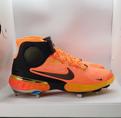 Nike React Alpha Huarache Elite 3 Mid Metal Cleats Orange Blk CV3551-800 sz 12.5