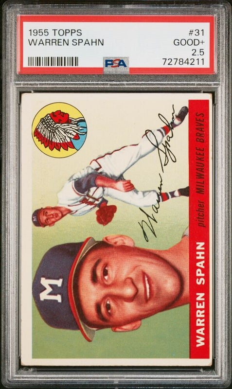 1955 Topps Baseball #31 Warren Spahn Milwaukee Braves Good PSA 2.5