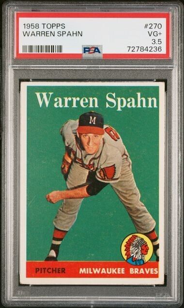 1958 Topps Baseball #270 Warren Spahn Milwaukee Braves Very Good PSA 3.5