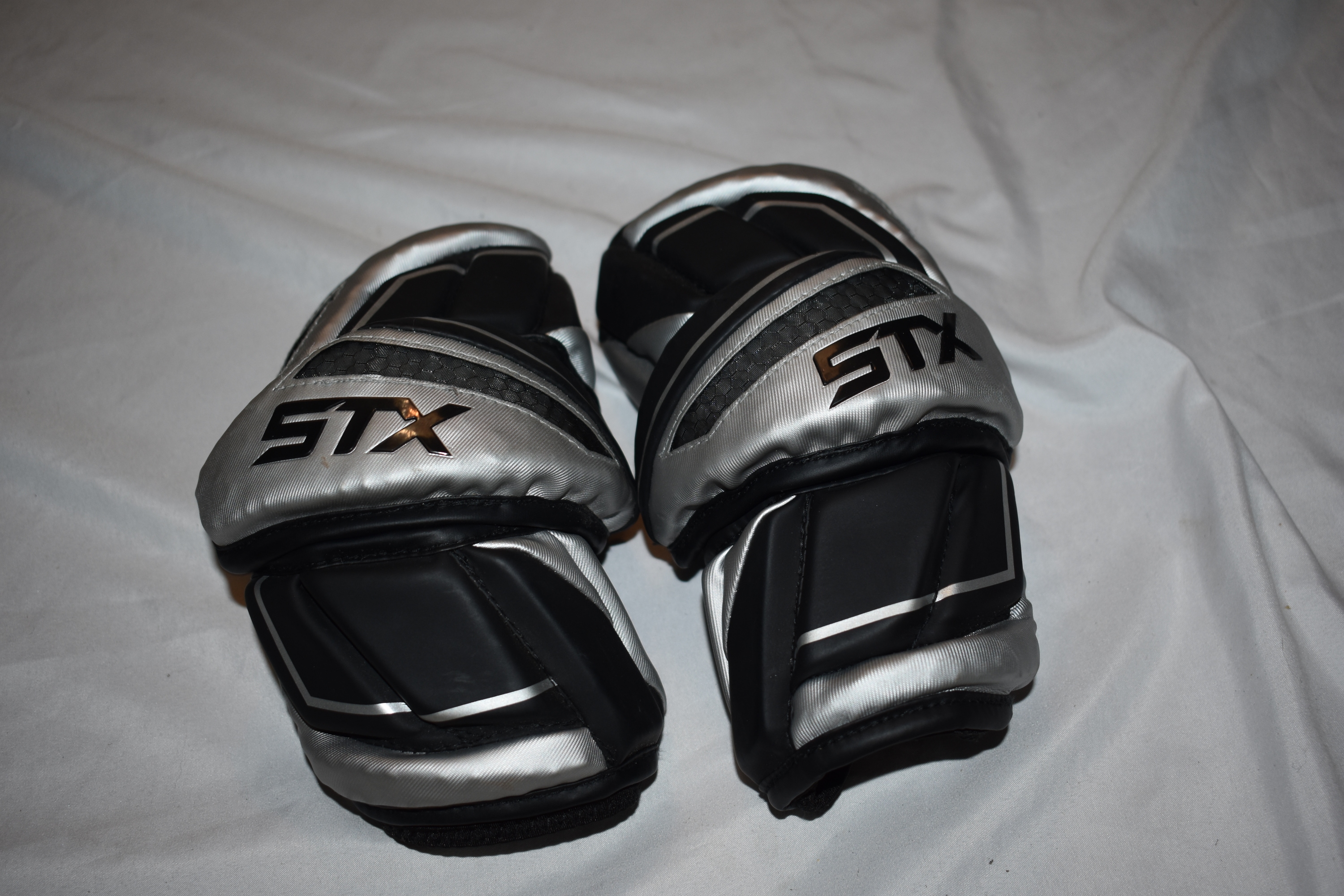 STX Shadow Lacrosse Arm Pads, Black/Silver, Medium - Good Condition!