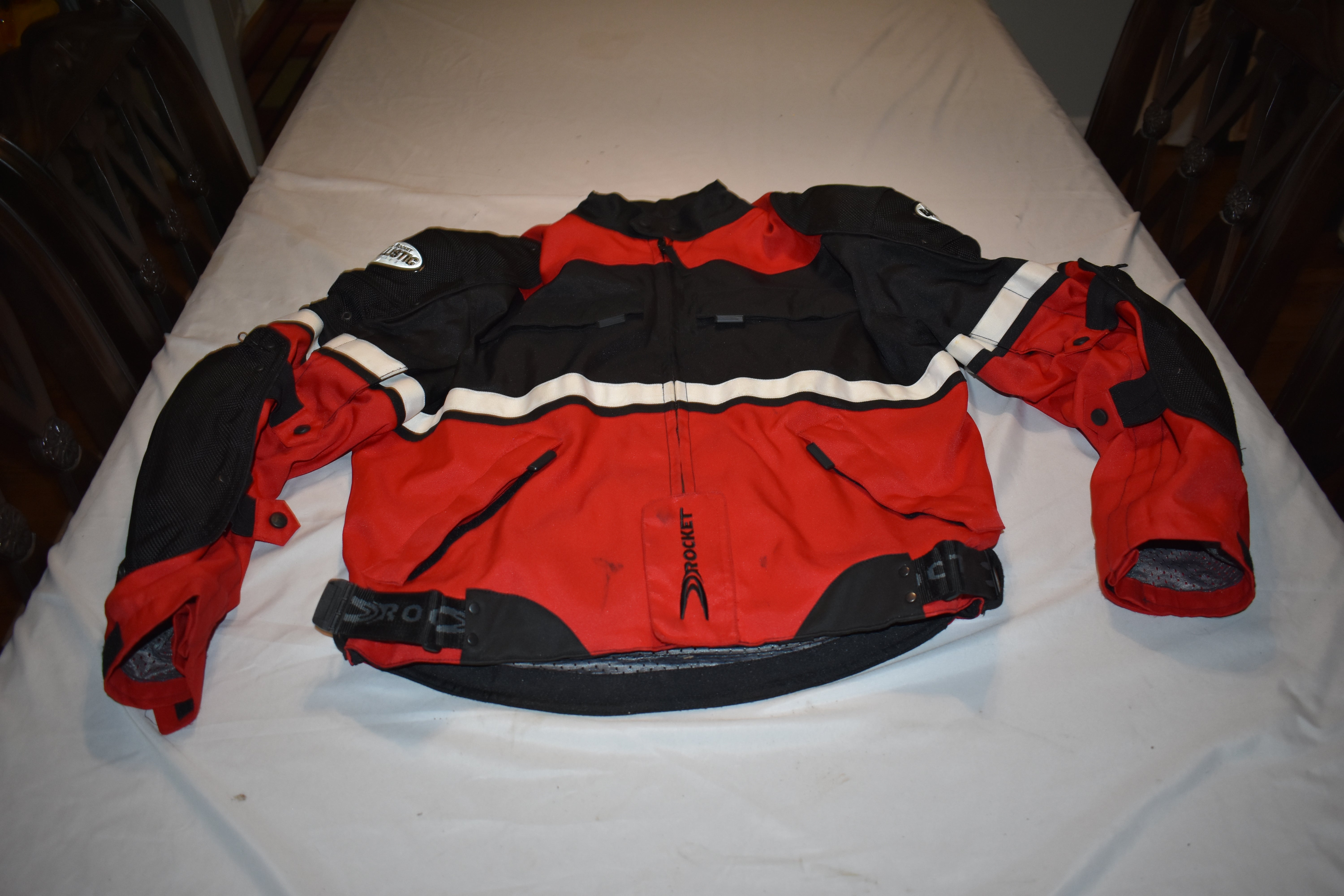 Joe Rocket Leather Padded Motorcycle Jacket, Black/Red, Medium
