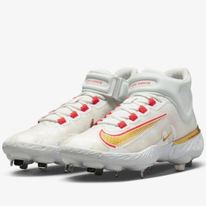 New Nike Alpha Huarache Elite 4 Mid White / Gold Baseball FD2744-161