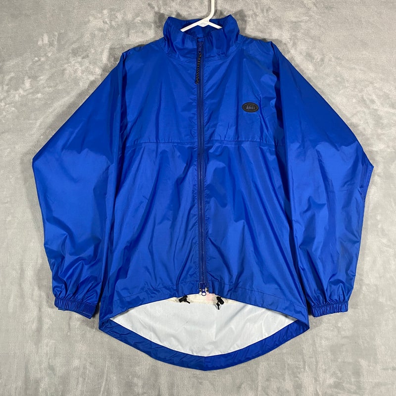 REI Mens Windbreaker Size S Blue 100% Nylon Full Zip Mesh Lined Vented Rain Coat