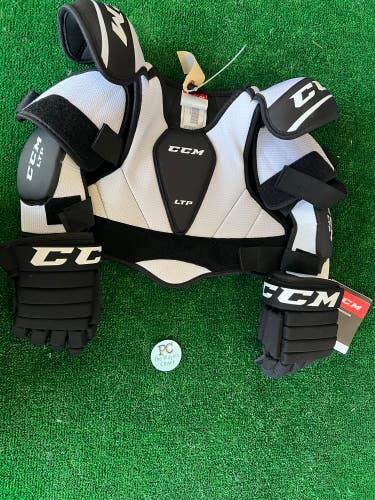 Used Starter Kit CCM LTP Shoulder Pads Jr Sm, Gloves 10”, elbow pads jr sm